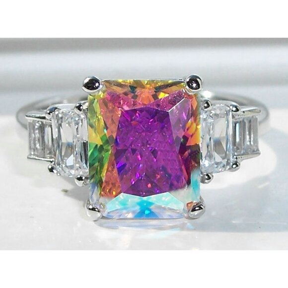 925 STERLING SILVER Simulated Mercury Mystic CZ Ring - Picture 1 of 16
